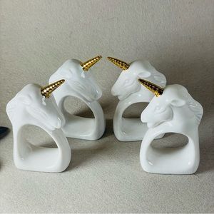 Vintage Unicorn Napkin Holders White Ceramic Gold Horns By  Knobler Taiwan 4 Set